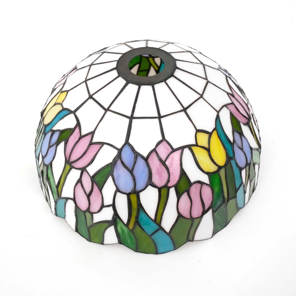 Tiffany-style stained glass lampshade with tulip flowers