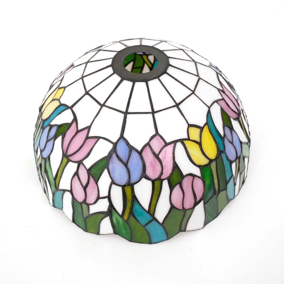 Tiffany-style stained glass lampshade with tulip flowers