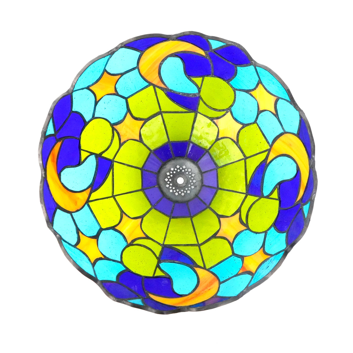 Tiffany-style stained glass lampshade with moon and stars