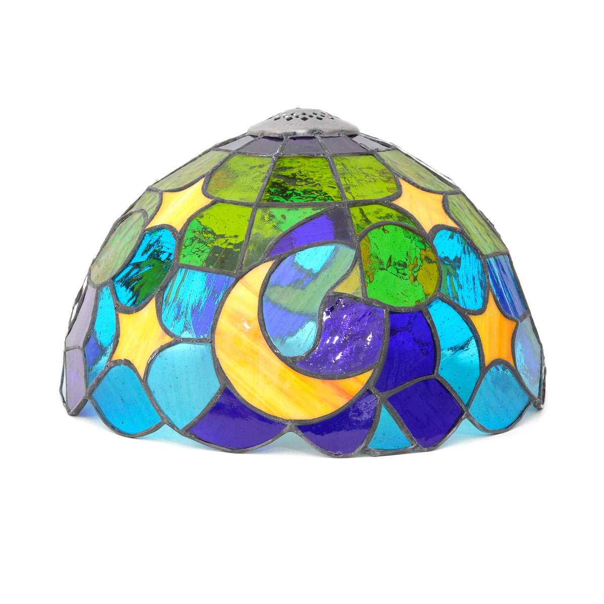 Tiffany-style stained glass lampshade with moon and stars