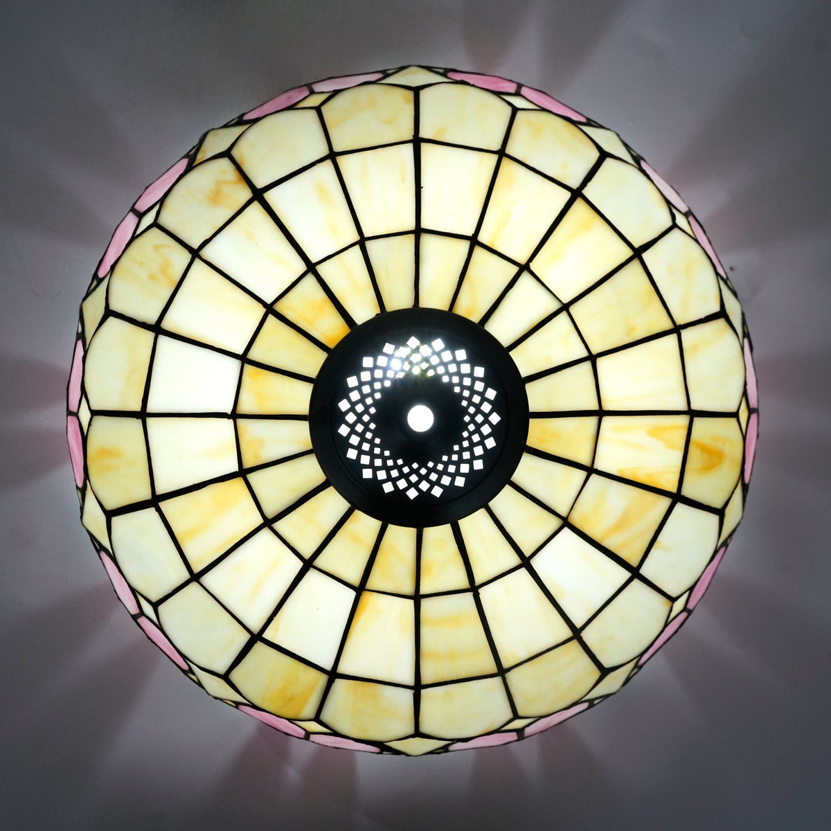 Tiffany Lampshade in Pink and Cream Floral Tinted Glass