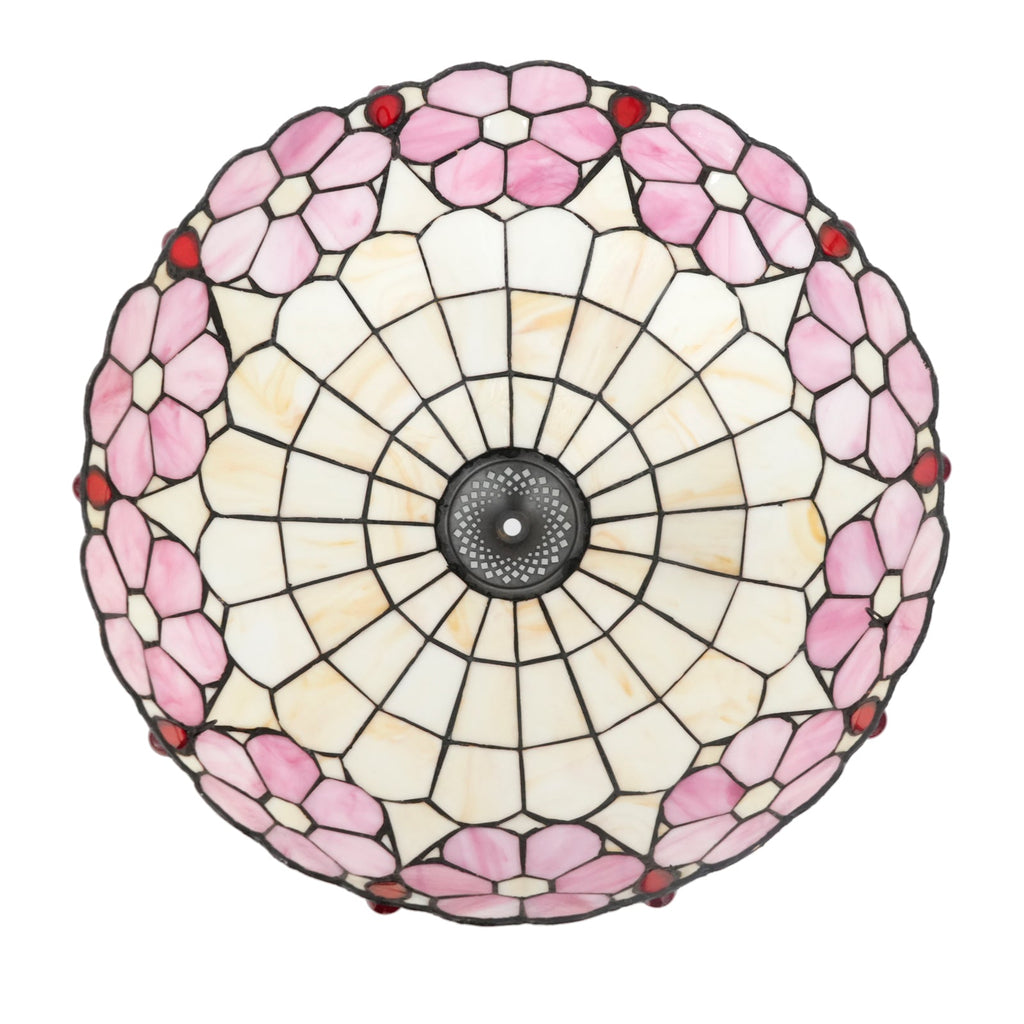 Tiffany Lampshade in Pink and Cream Floral Tinted Glass