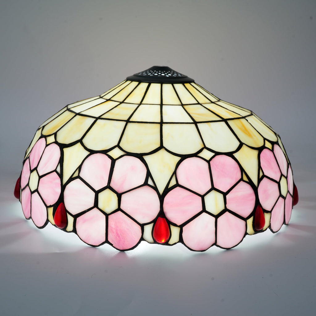 Tiffany Lampshade in Pink and Cream Floral Tinted Glass