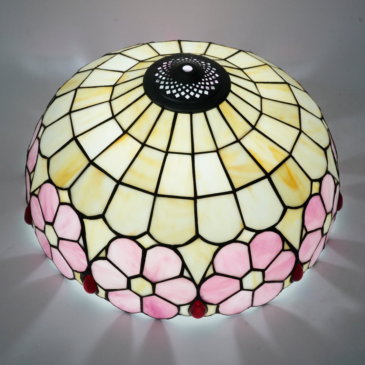 Tiffany Lampshade in Pink and Cream Floral Tinted Glass
