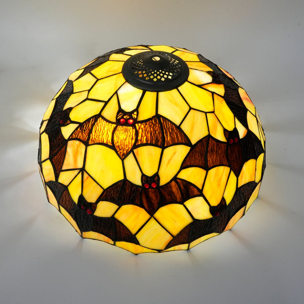 Tiffany-style stained glass lampshade with bats