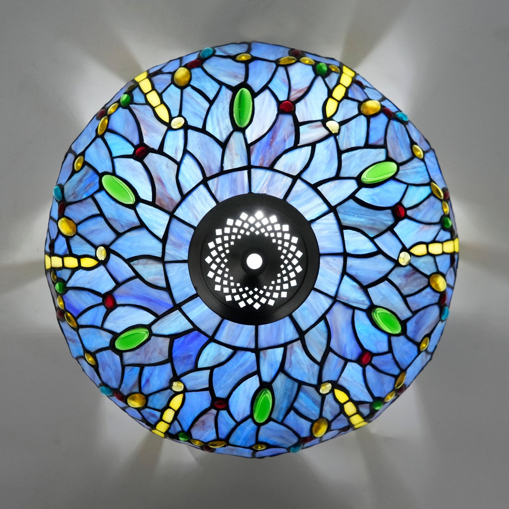 Blue Tiffany Lampshade in Stained Glass with Dragonflies