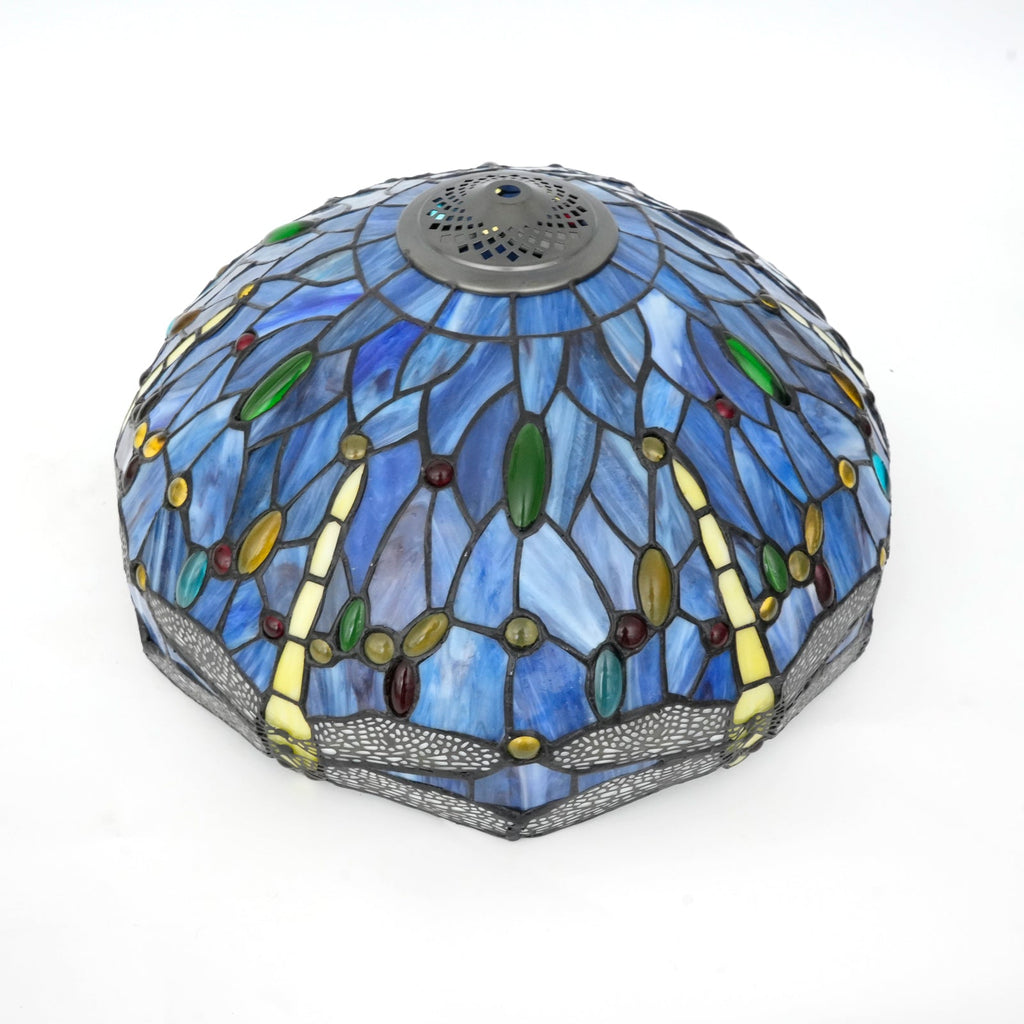 Blue Tiffany Lampshade in Stained Glass with Dragonflies