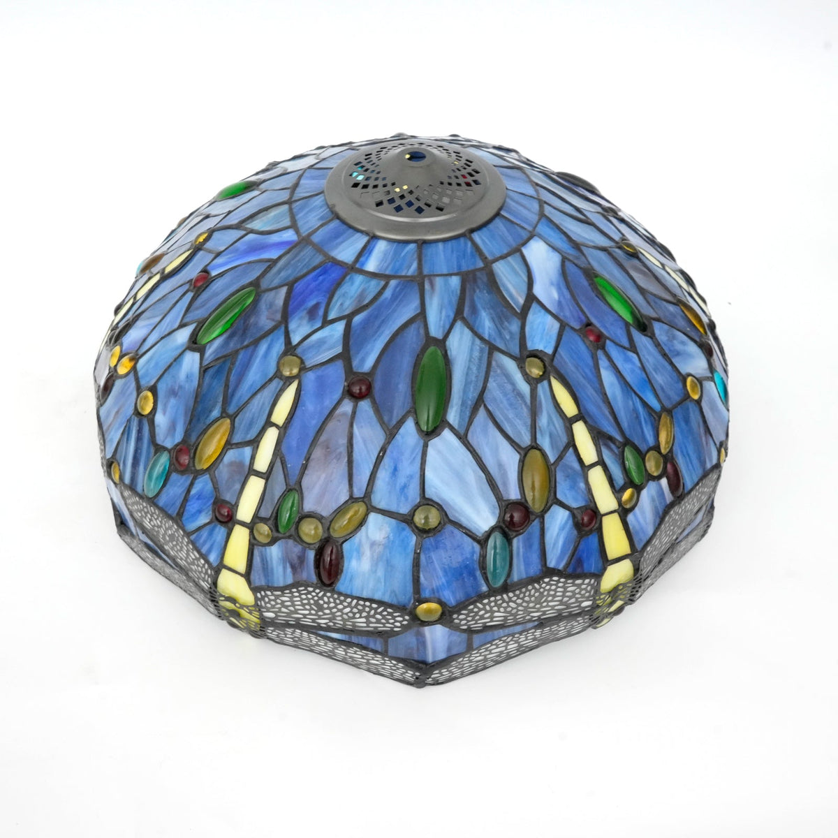 Blue Tiffany Lampshade in Stained Glass with Dragonflies