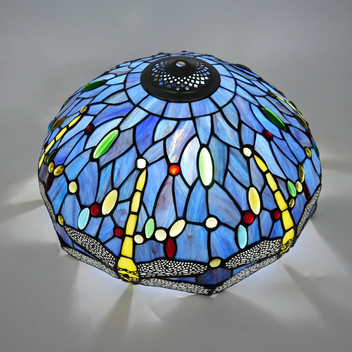 Blue Tiffany Lampshade in Stained Glass with Dragonflies