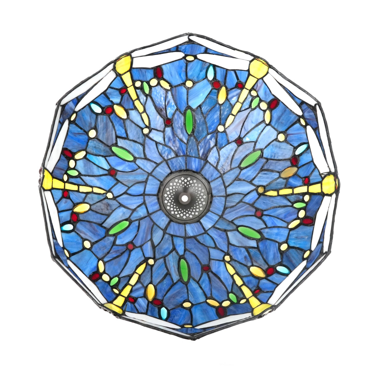 Blue Tiffany Lampshade in Stained Glass with Dragonflies
