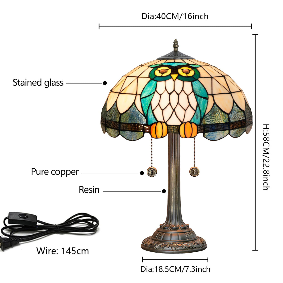 Tiffany Owl Table Lamp in Stained Glass