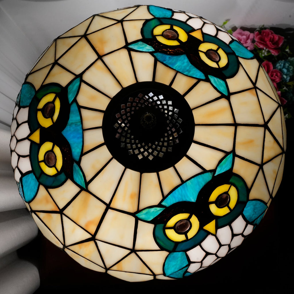 Tiffany Owl Table Lamp in Stained Glass