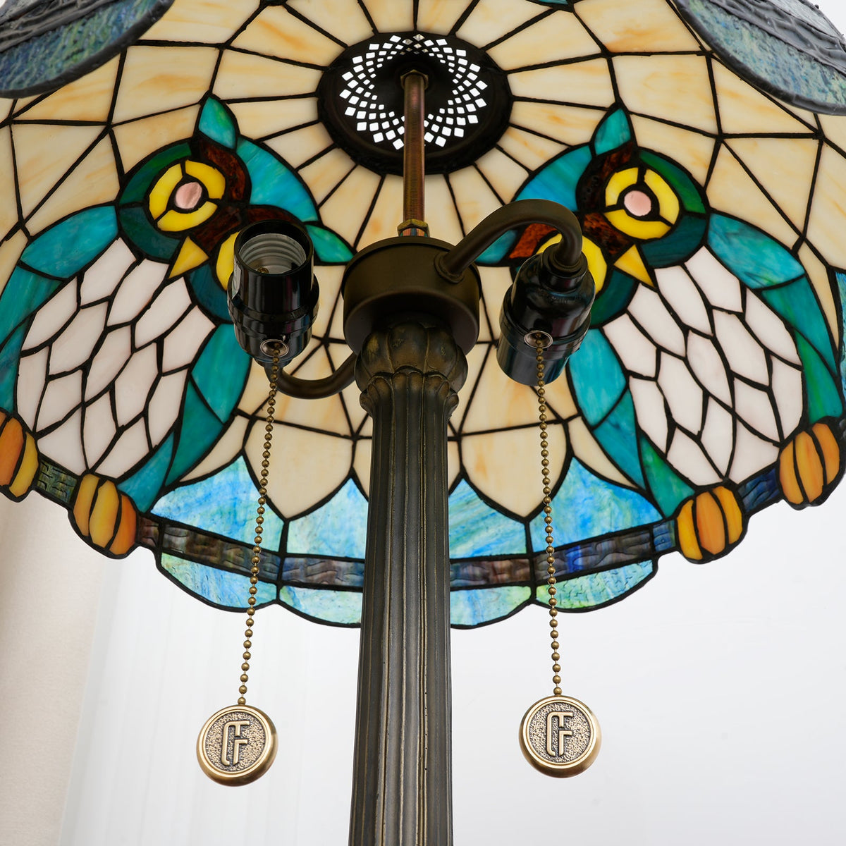 Tiffany Owl Table Lamp in Stained Glass