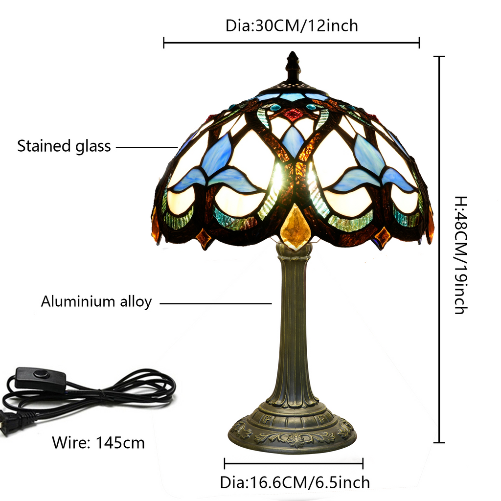 Blue and Amber Tiffany Stained Glass Table Lamp