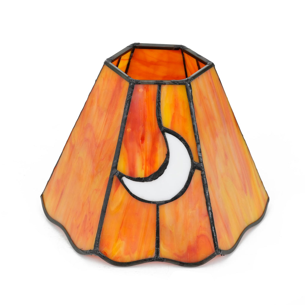 Amber Tiffany Glass Lampshade with Crescent Moon