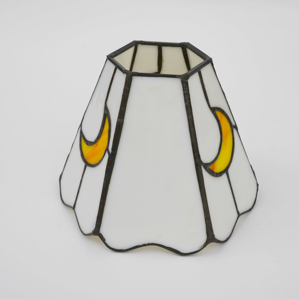 Yellow Moon Stained Glass Lampshade with Scalloped Edge