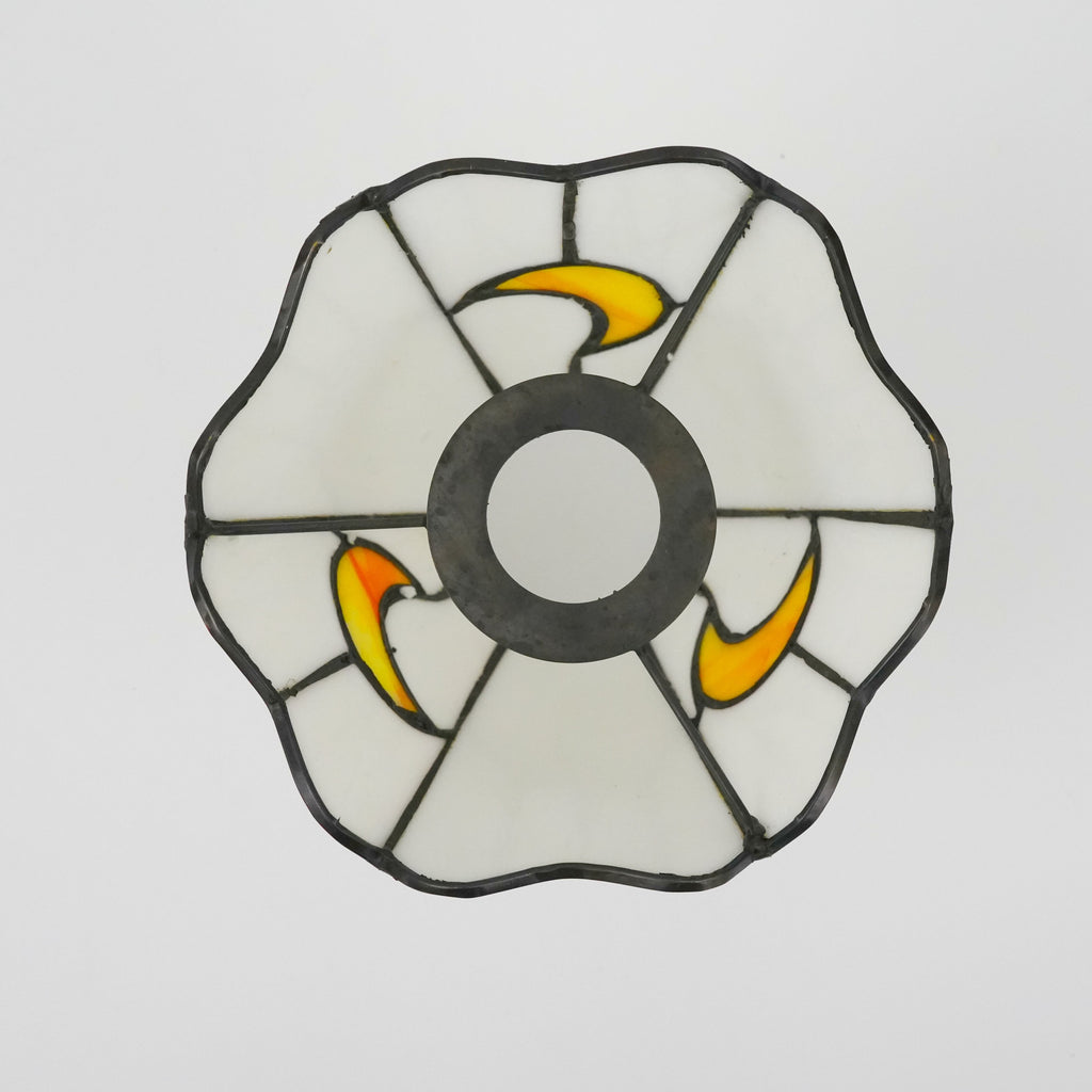 Yellow Moon Stained Glass Lampshade with Scalloped Edge