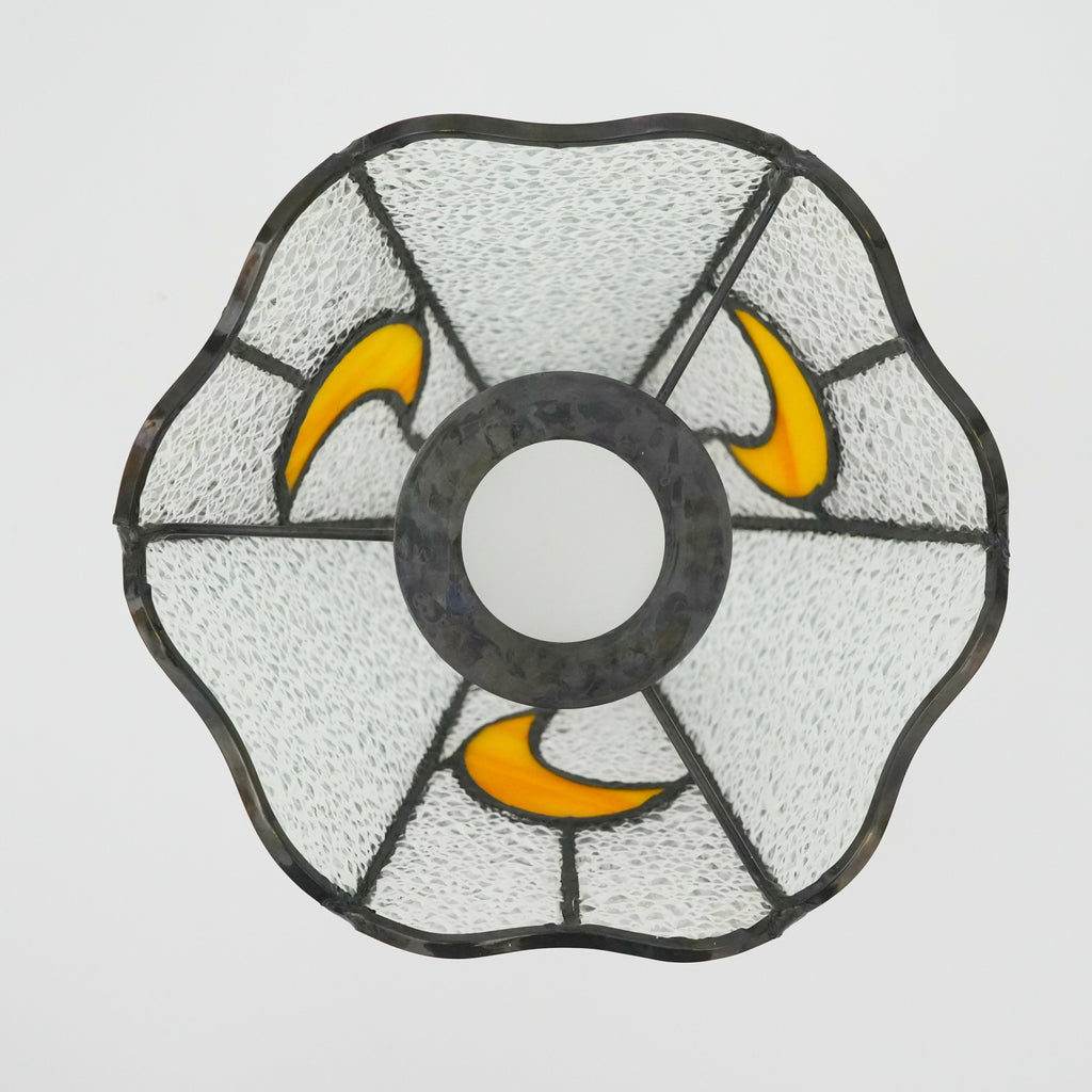 Hexagonal Stained Glass Lampshade with Flamboyant Yellow Pattern