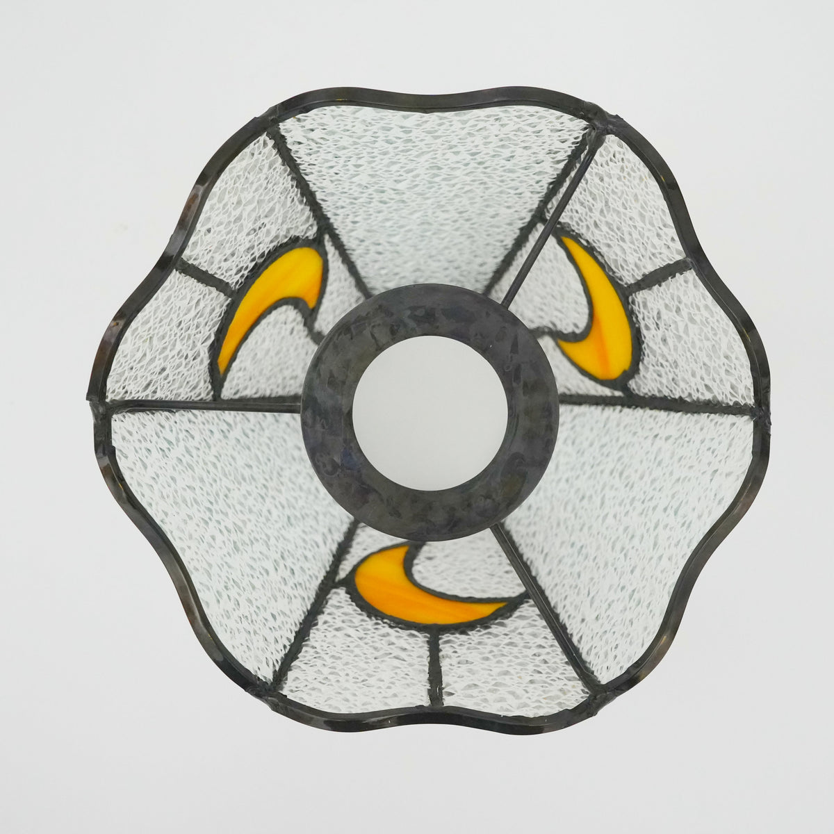 Hexagonal Stained Glass Lampshade with Flamboyant Yellow Pattern