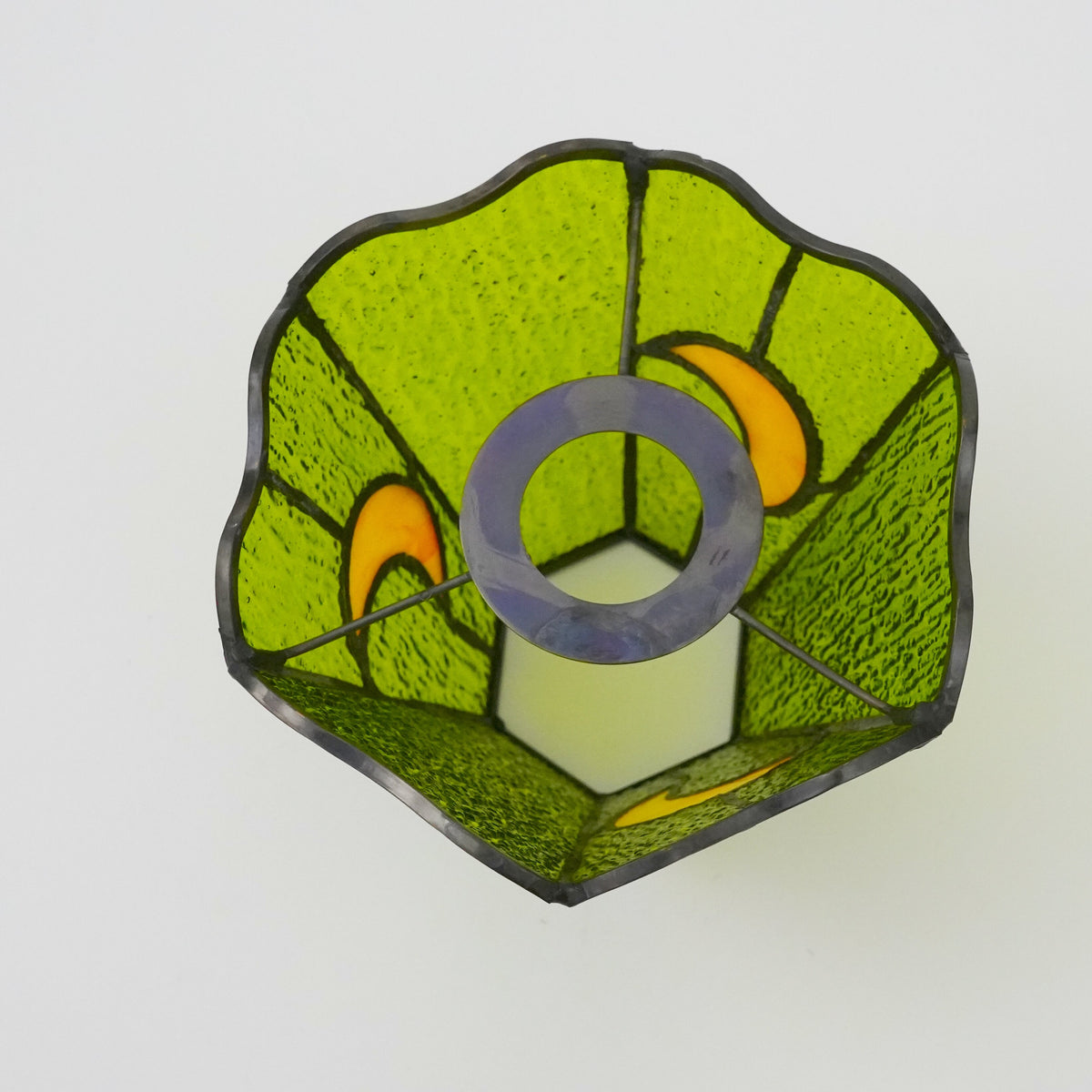 Tiffany Hexagonal Lampshade in Green Glass and Yellow Moons