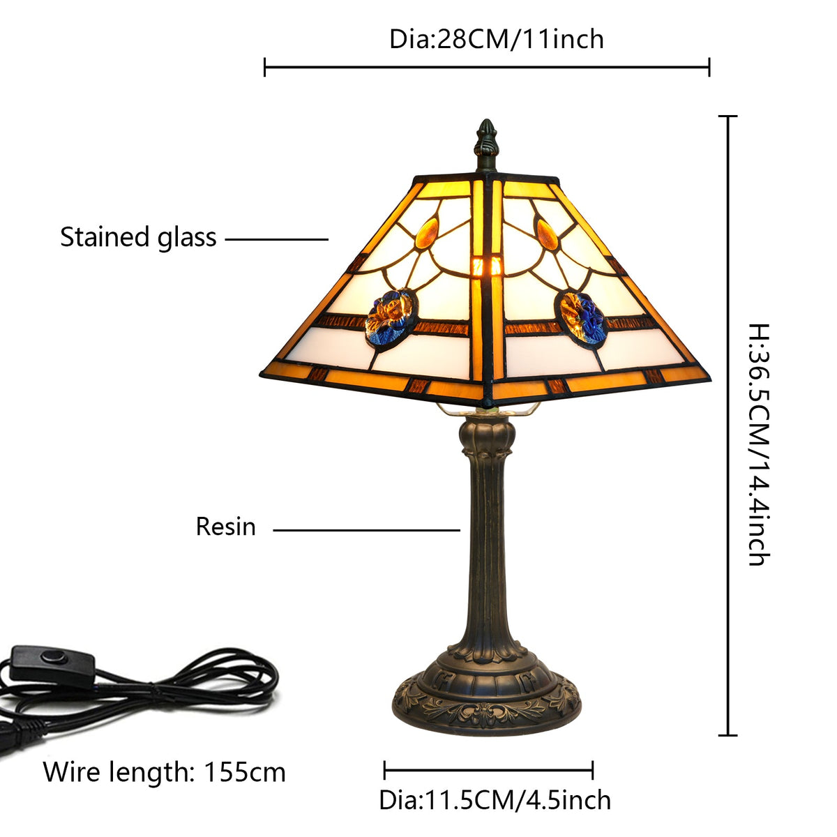 Blue and Bronze Tiffany Style Stained Glass Table Lamp