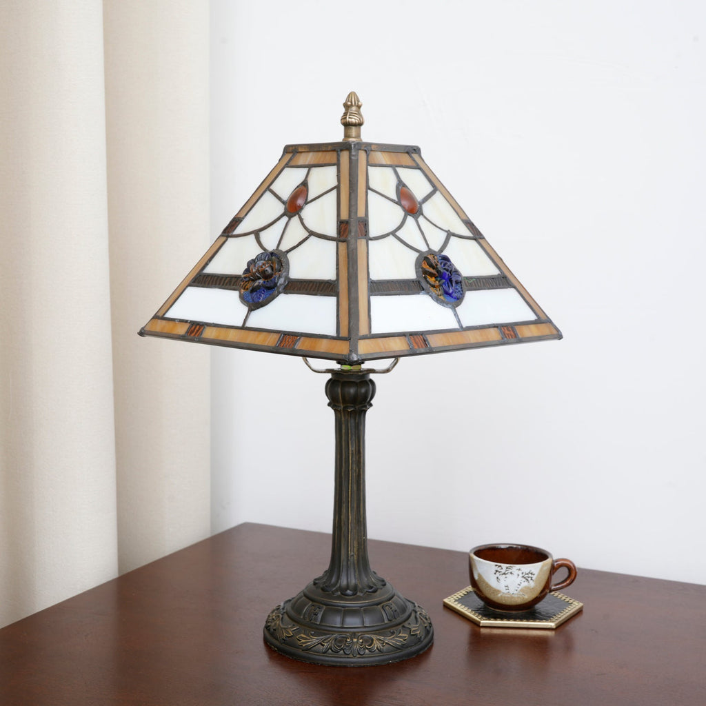 Blue and Bronze Tiffany Style Stained Glass Table Lamp