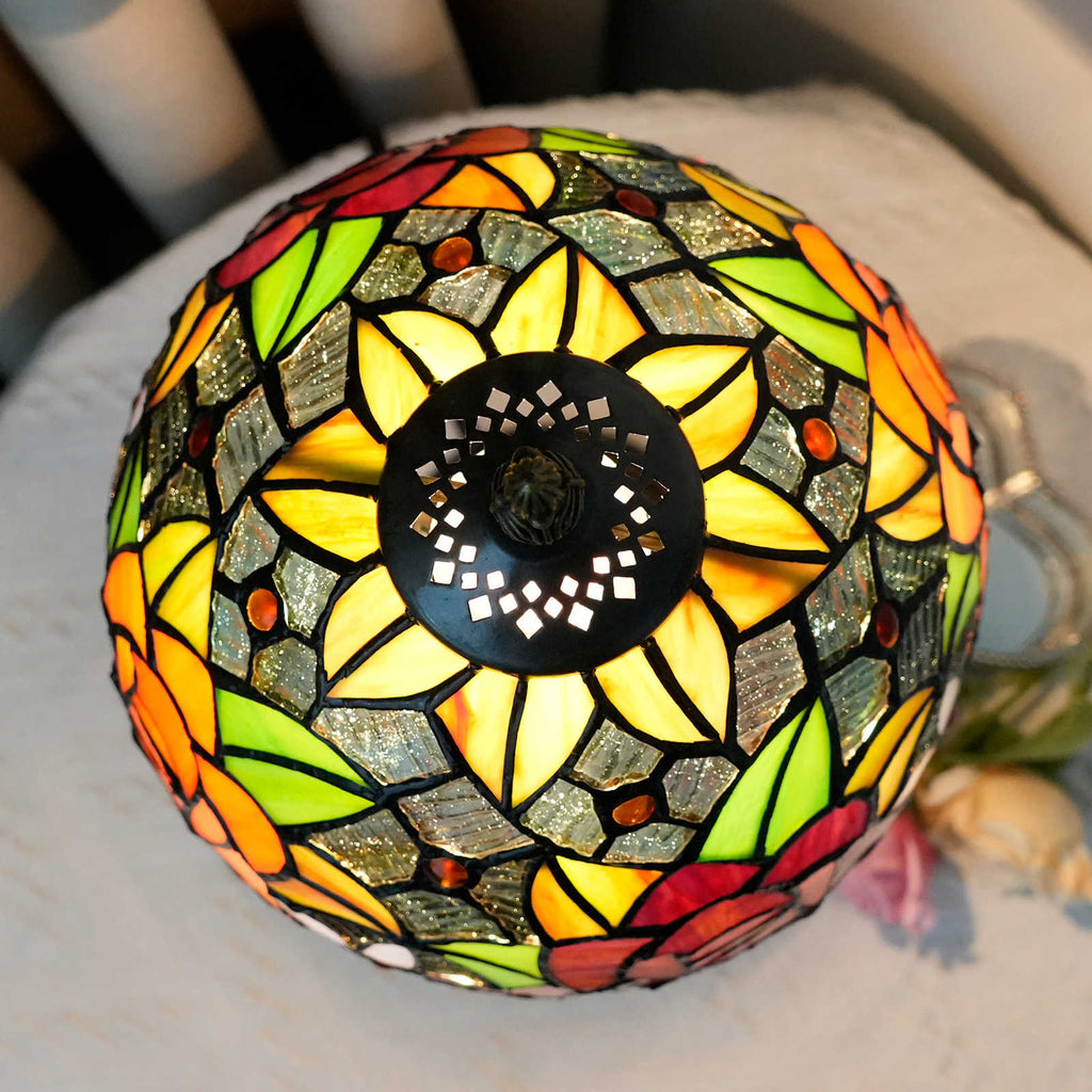 Table Lamp in Tinted Glass with Multicolored Rose Pattern