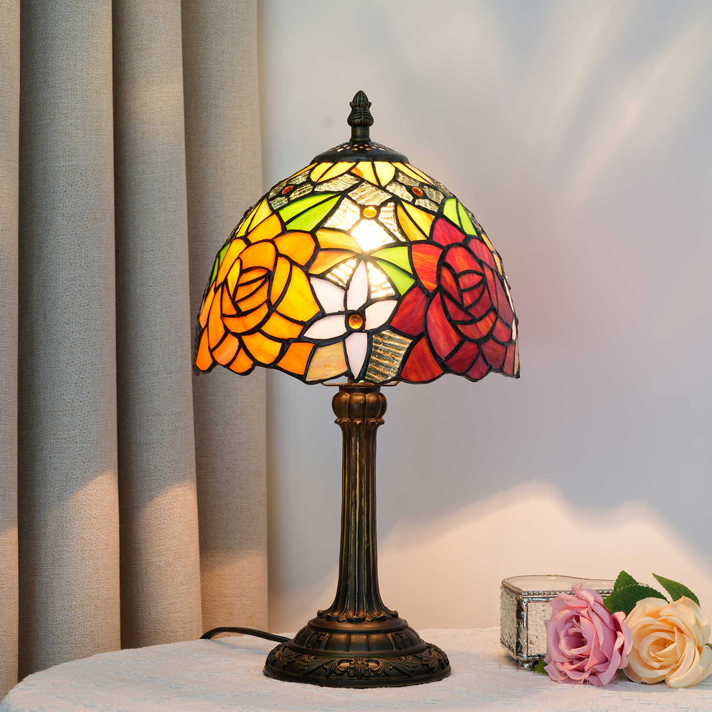 Table Lamp in Tinted Glass with Multicolored Rose Pattern
