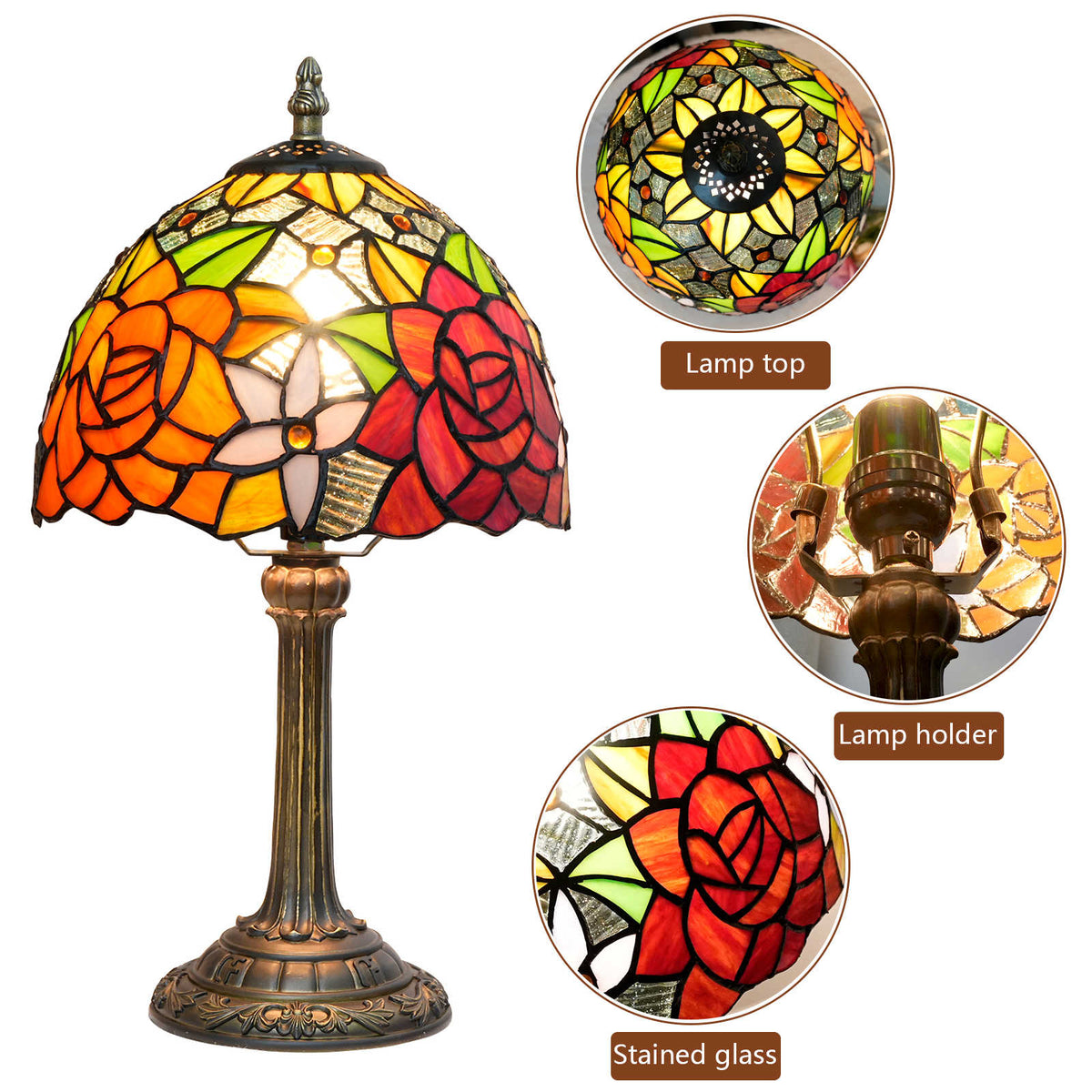 Table Lamp in Tinted Glass with Multicolored Rose Pattern