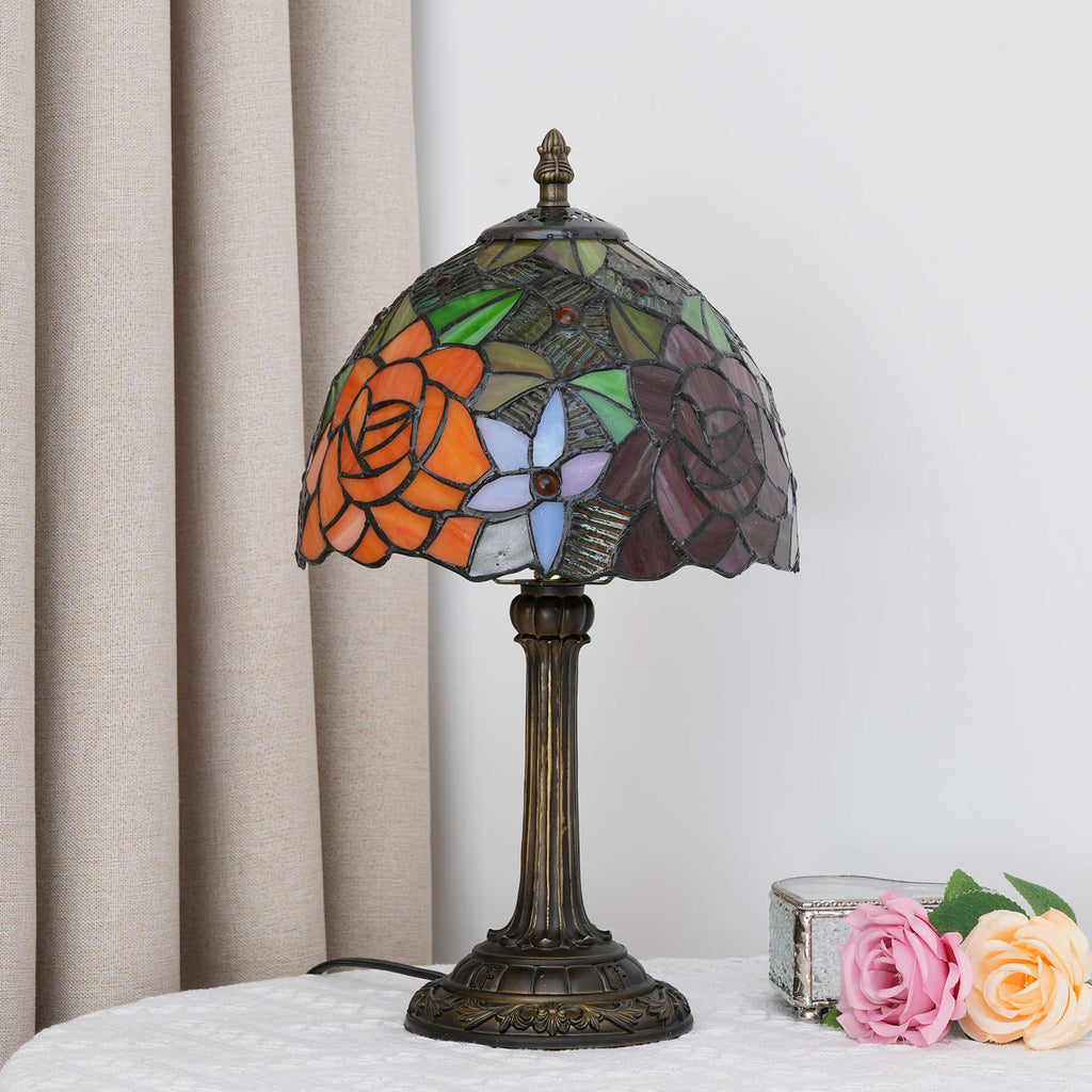 Table Lamp in Tinted Glass with Multicolored Rose Pattern