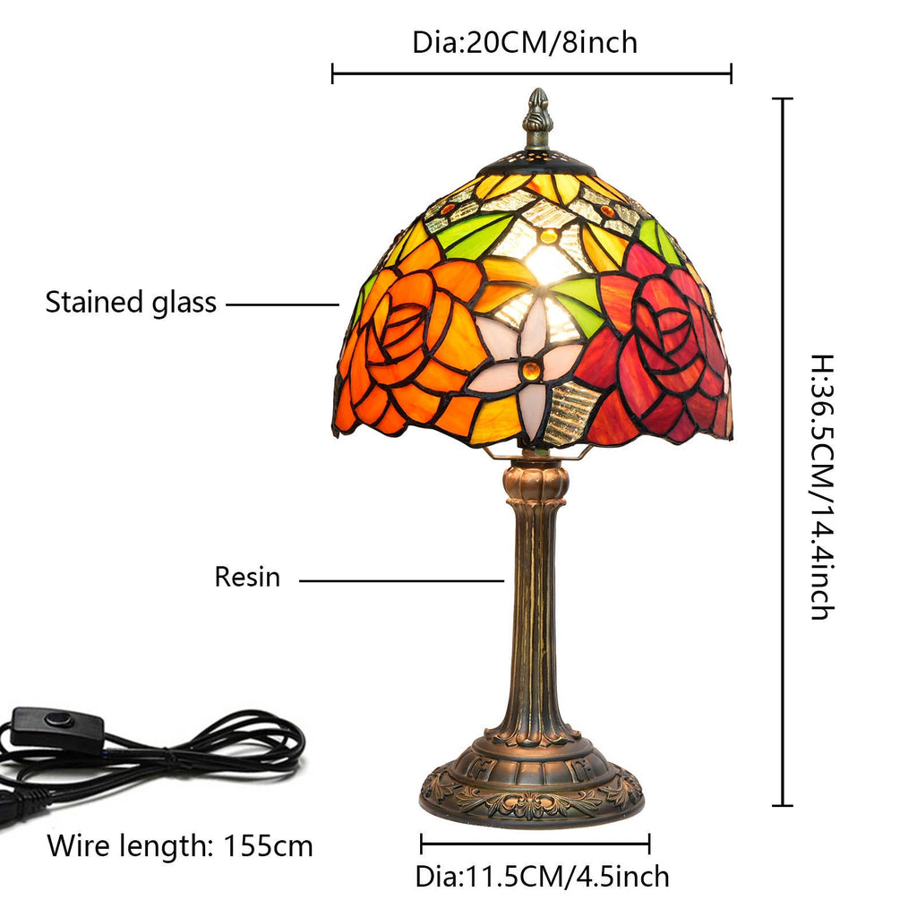 Table Lamp in Tinted Glass with Multicolored Rose Pattern