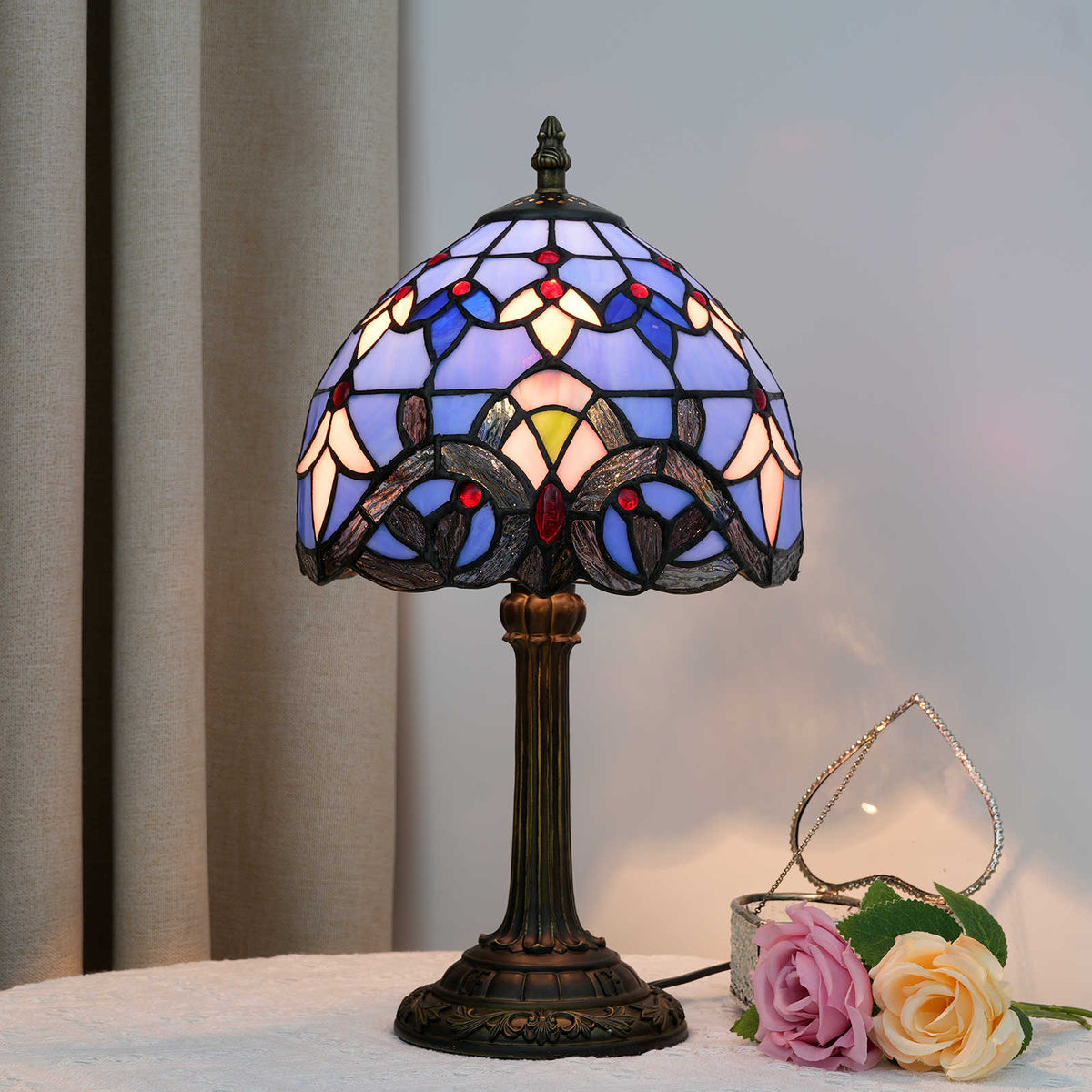 Tiffany Table Lamp in Multicolored Tinted Glass
