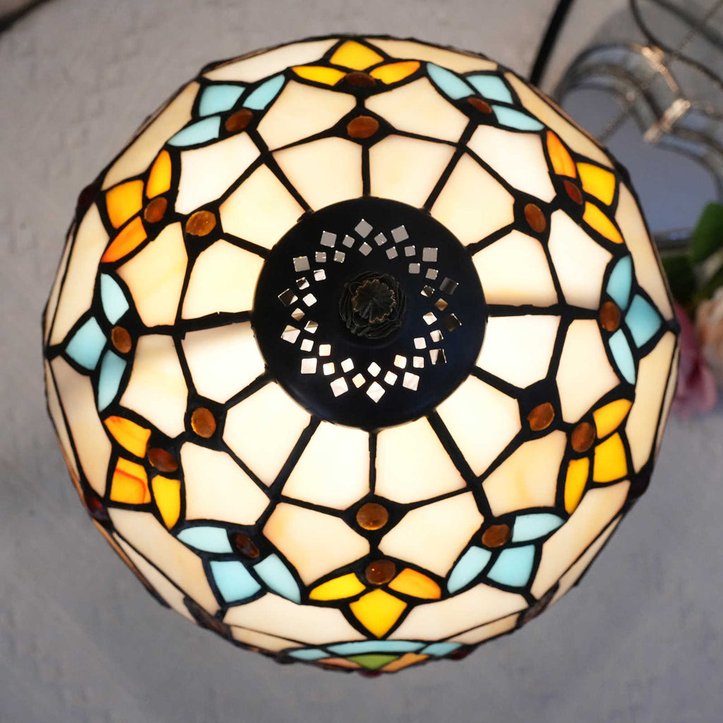 Tiffany Table Lamp in Stained Glass and Antique Bronze