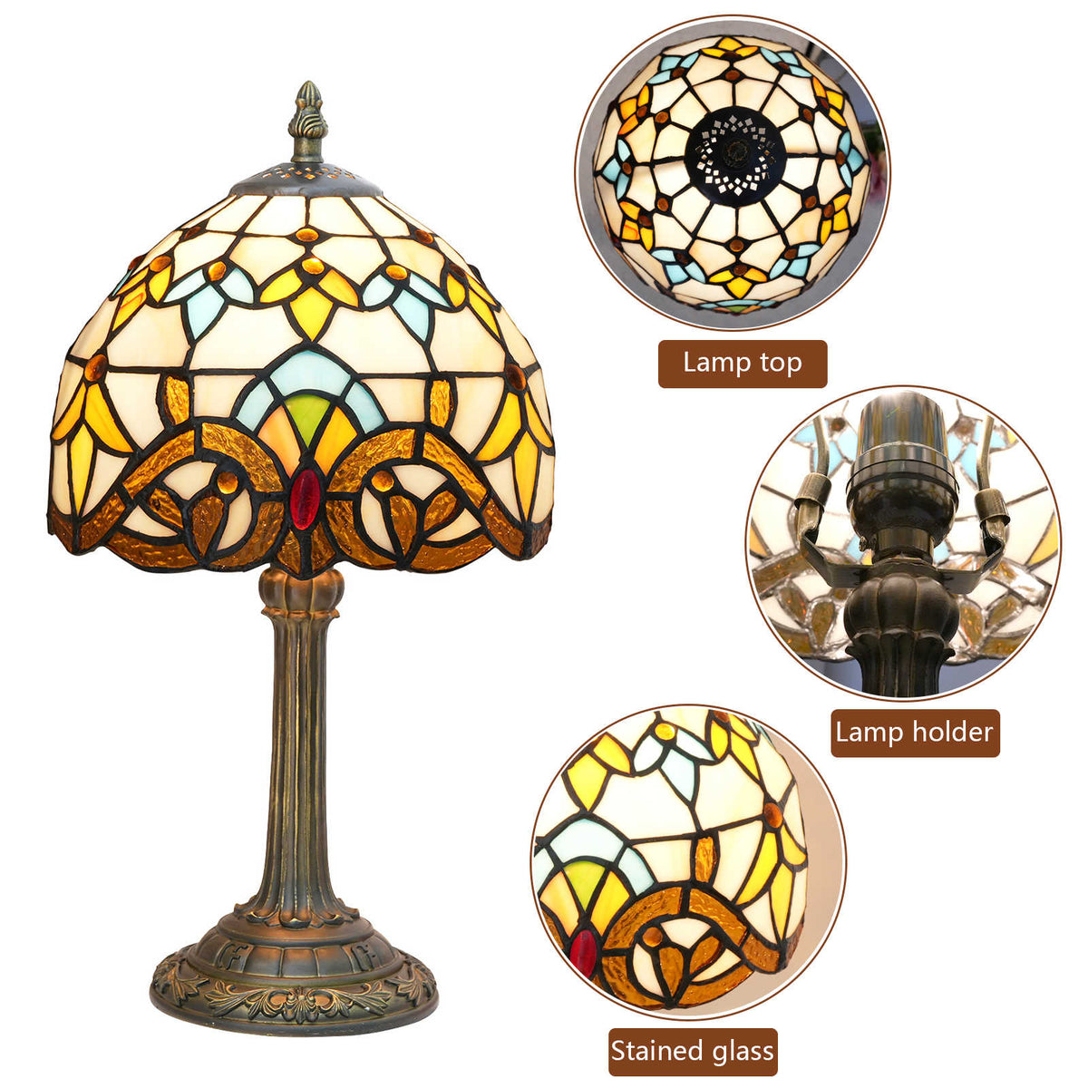 Tiffany Table Lamp in Stained Glass and Antique Bronze
