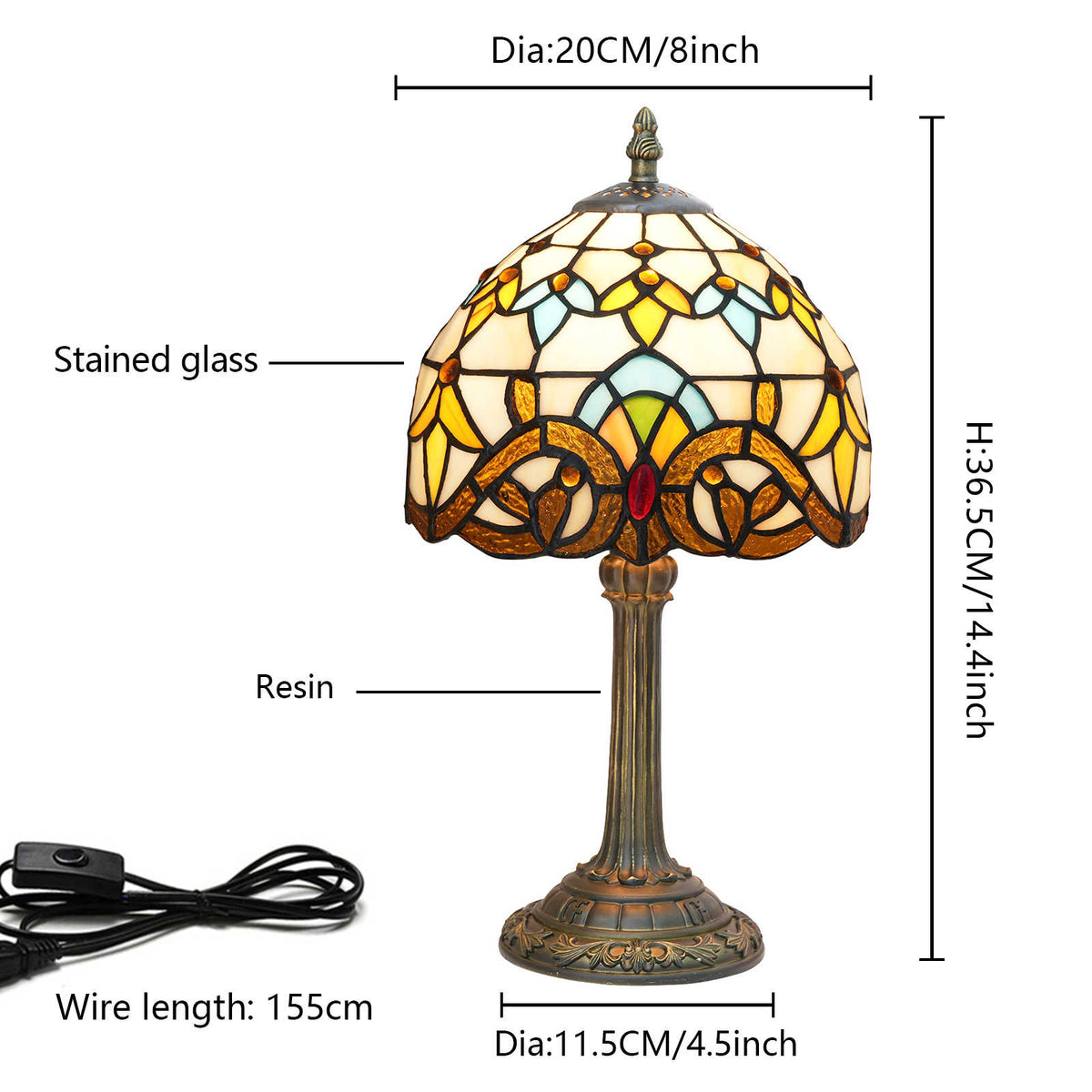 Tiffany Table Lamp in Stained Glass and Antique Bronze