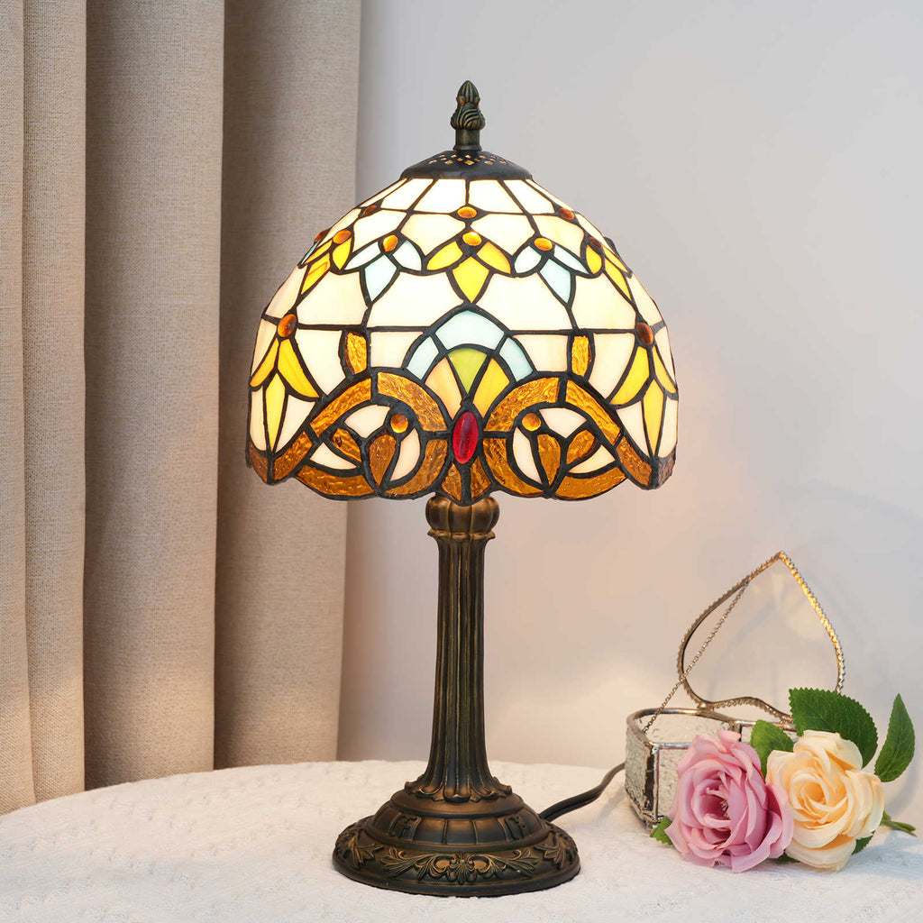 Tiffany Table Lamp in Stained Glass and Antique Bronze