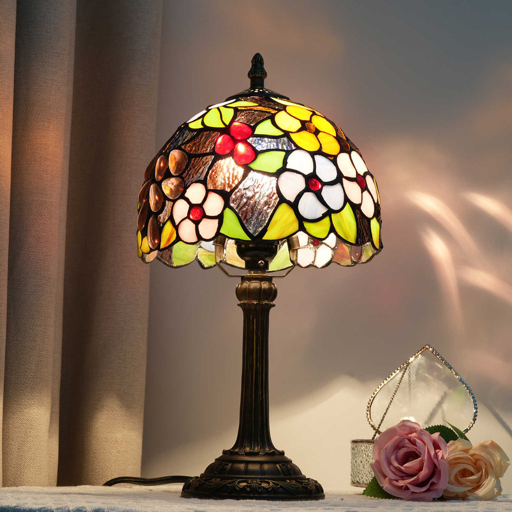 Tiffany Table Lamp in Multicolored Floral Stained Glass
