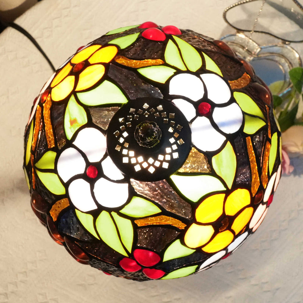 Tiffany Table Lamp in Multicolored Floral Stained Glass