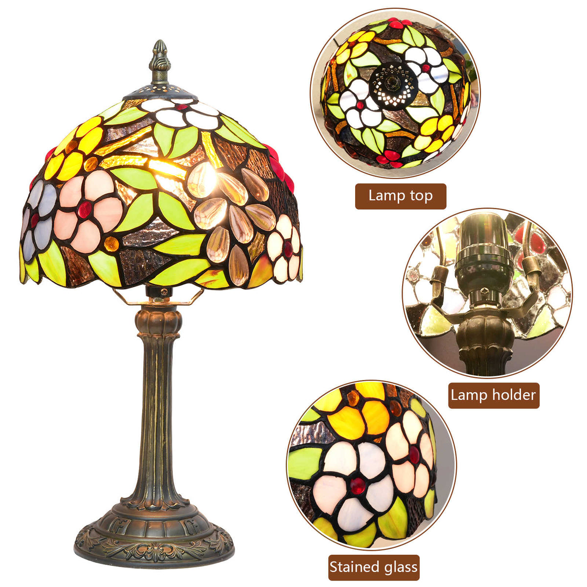 Tiffany Table Lamp in Multicolored Floral Stained Glass