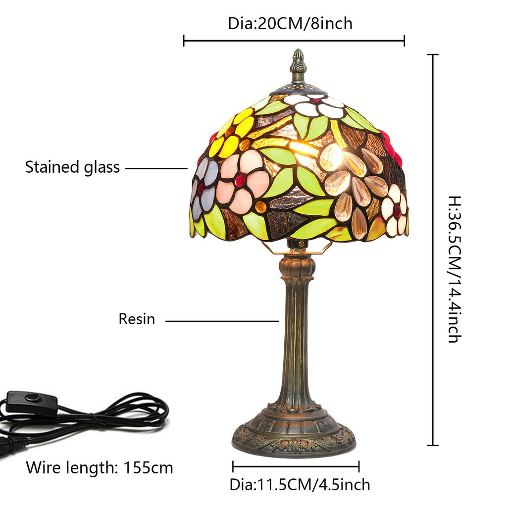 Tiffany Table Lamp in Multicolored Floral Stained Glass