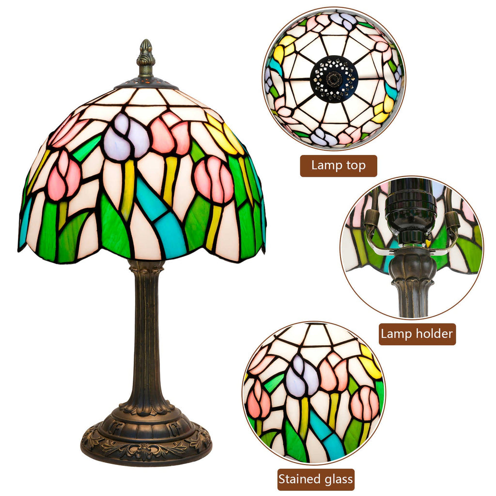 Tiffany-style table lamp with pink tulips