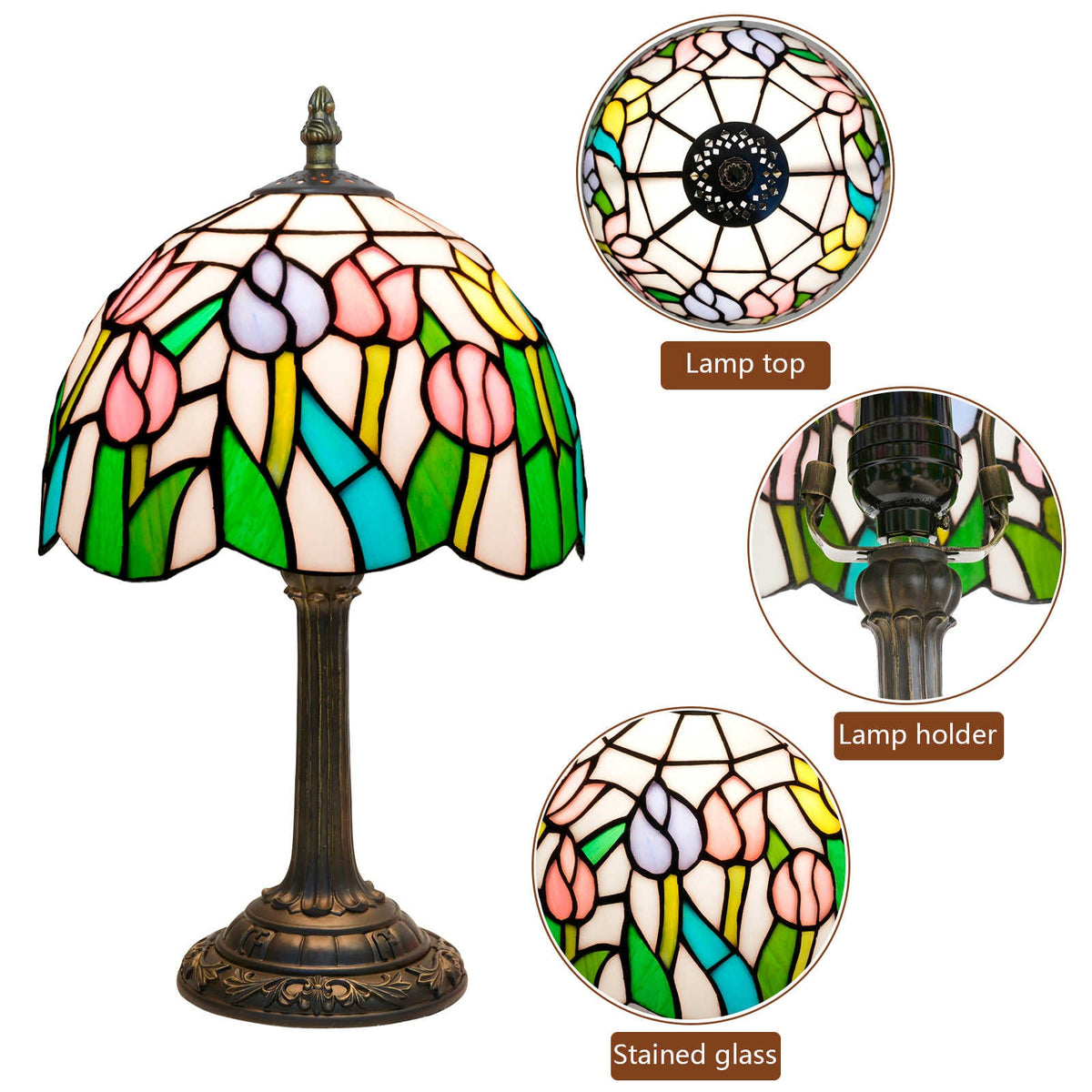 Tiffany-style table lamp with pink tulips