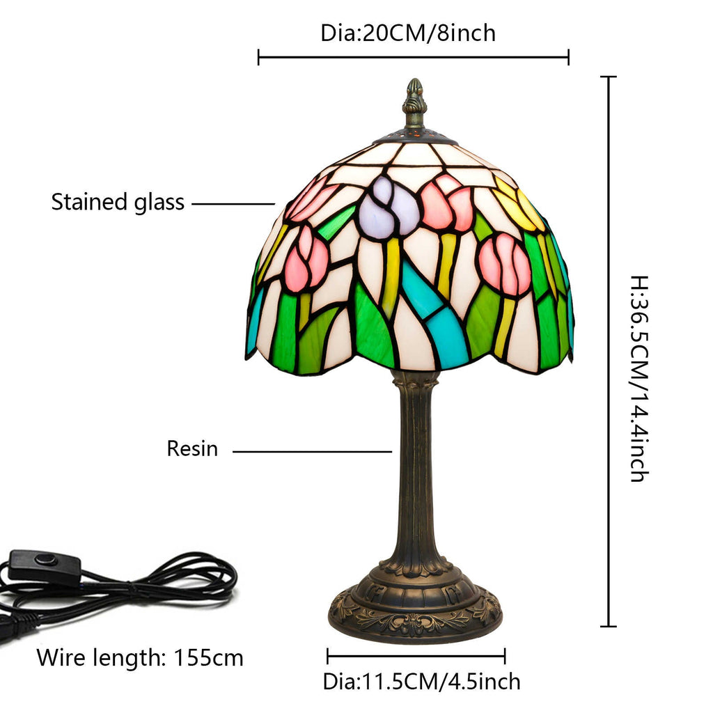 Tiffany-style table lamp with pink tulips