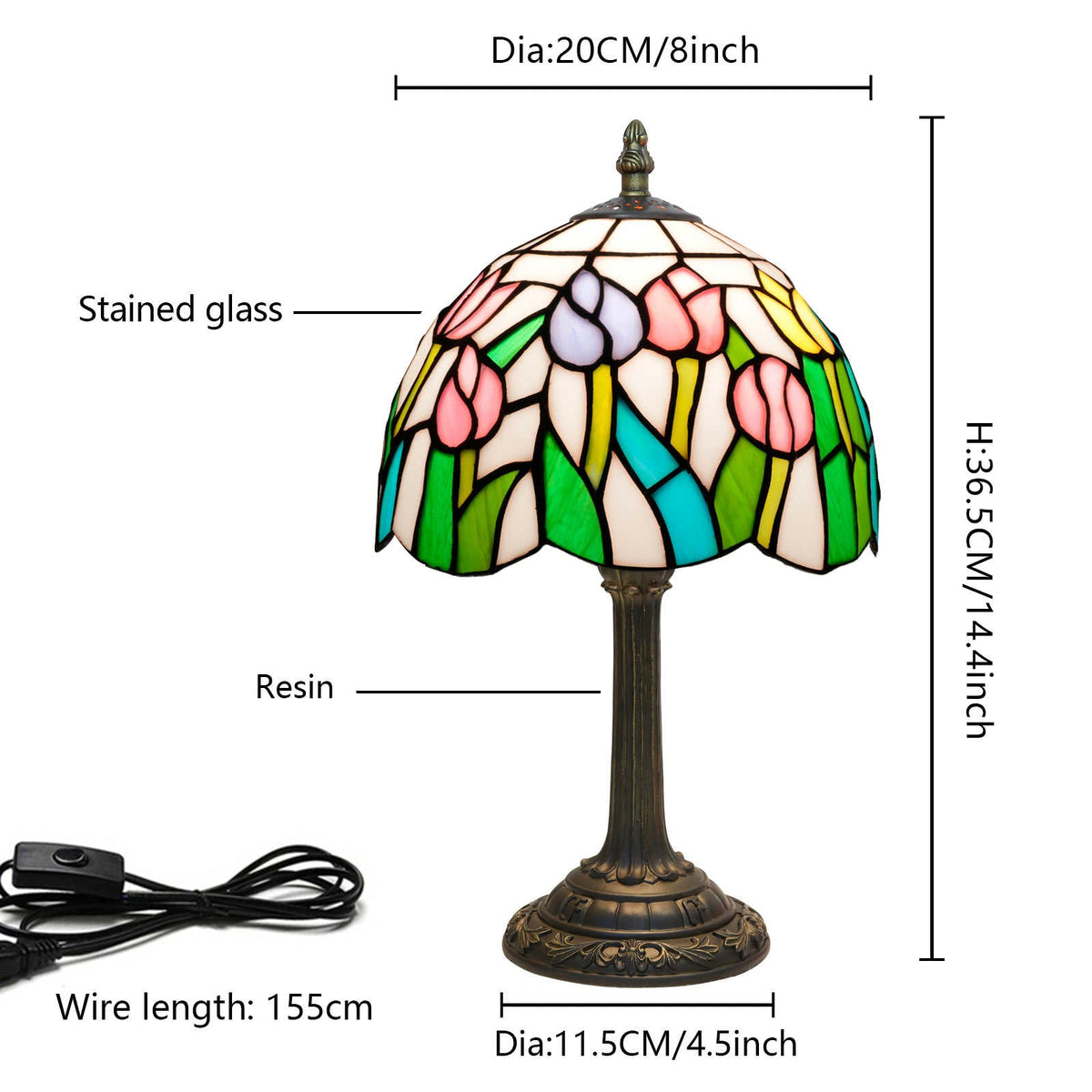Tiffany-style table lamp with pink tulips
