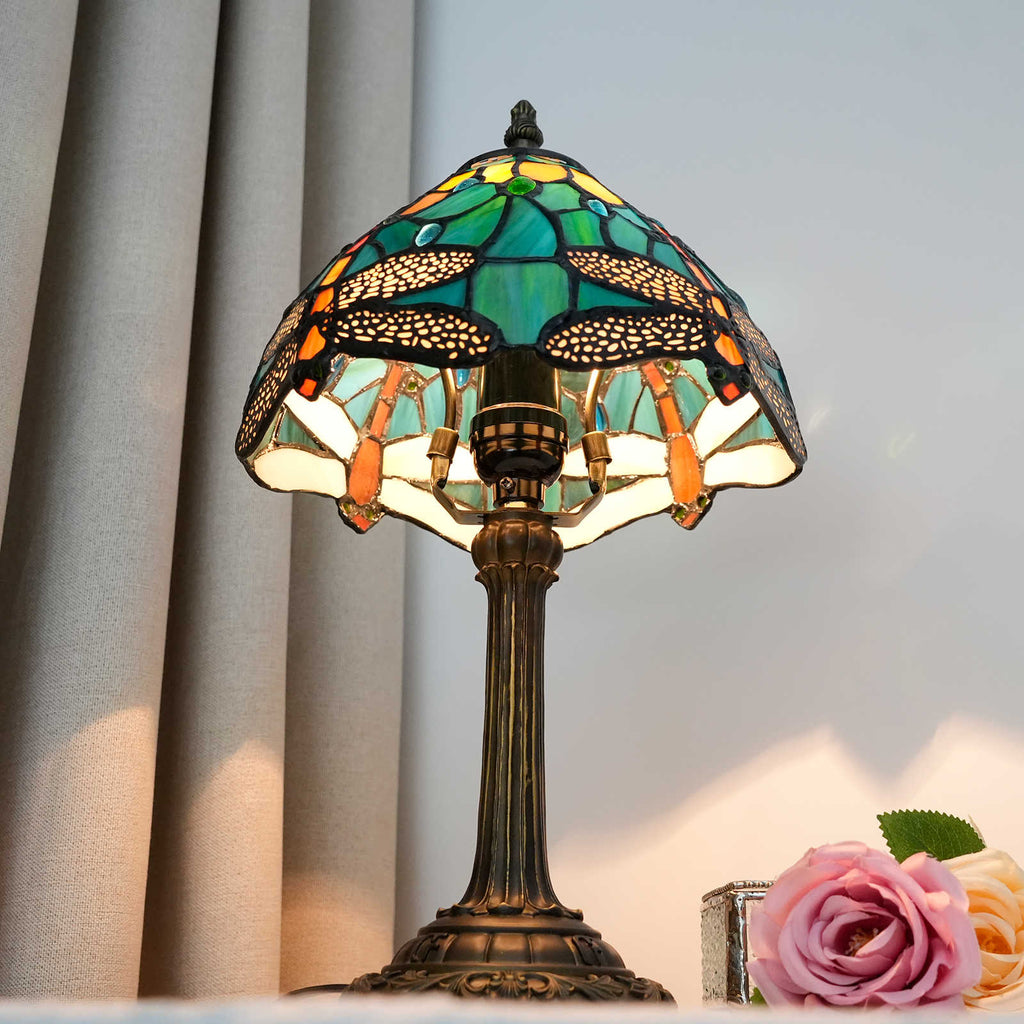 Tiffany Stained Glass Table Lamp with Dragonflies