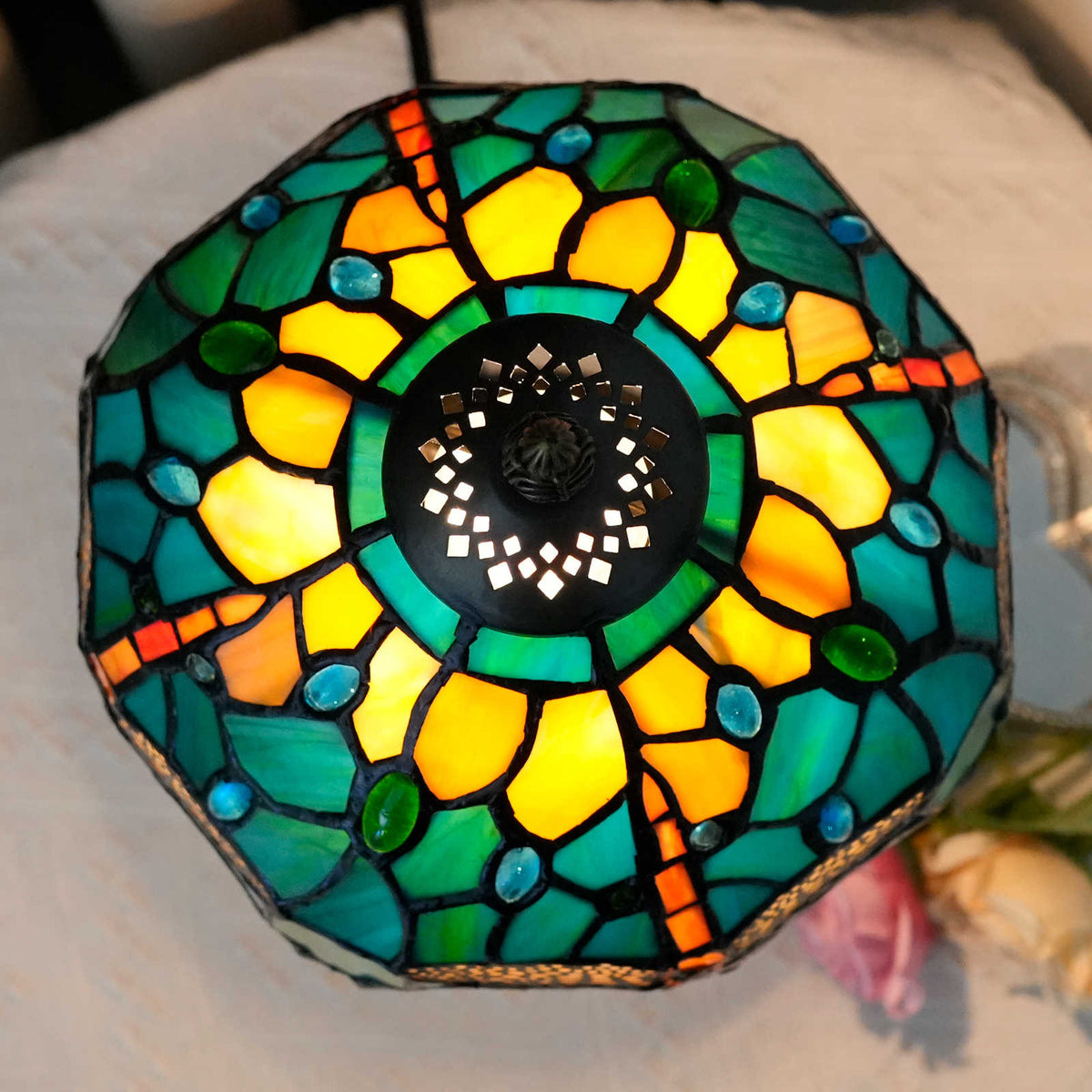 Tiffany Stained Glass Table Lamp with Dragonflies