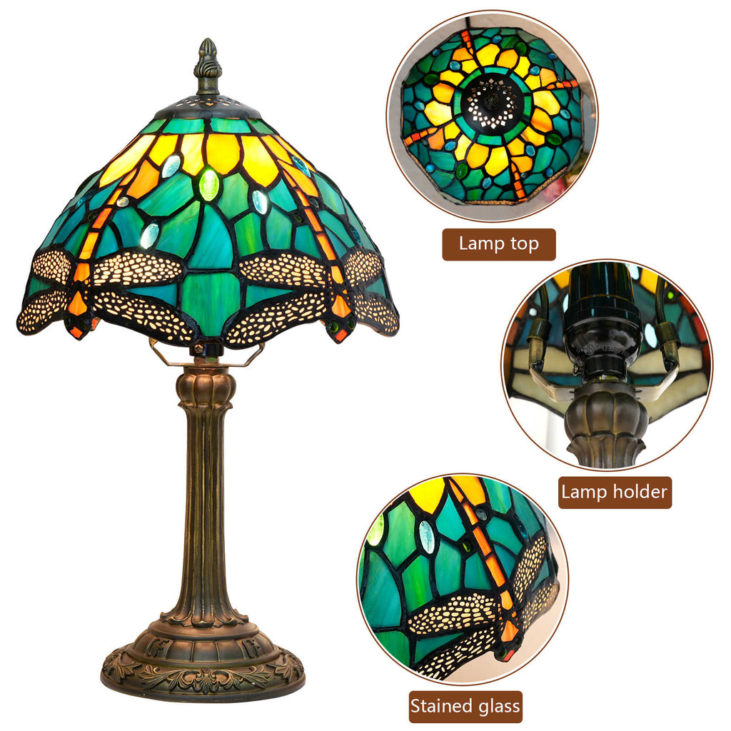 Tiffany Stained Glass Table Lamp with Dragonflies