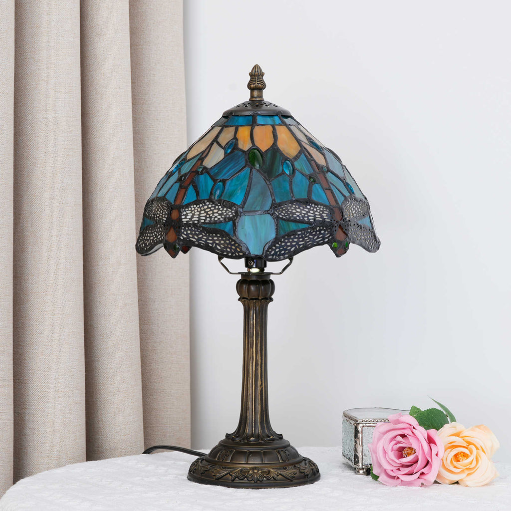 Tiffany Stained Glass Table Lamp with Dragonflies