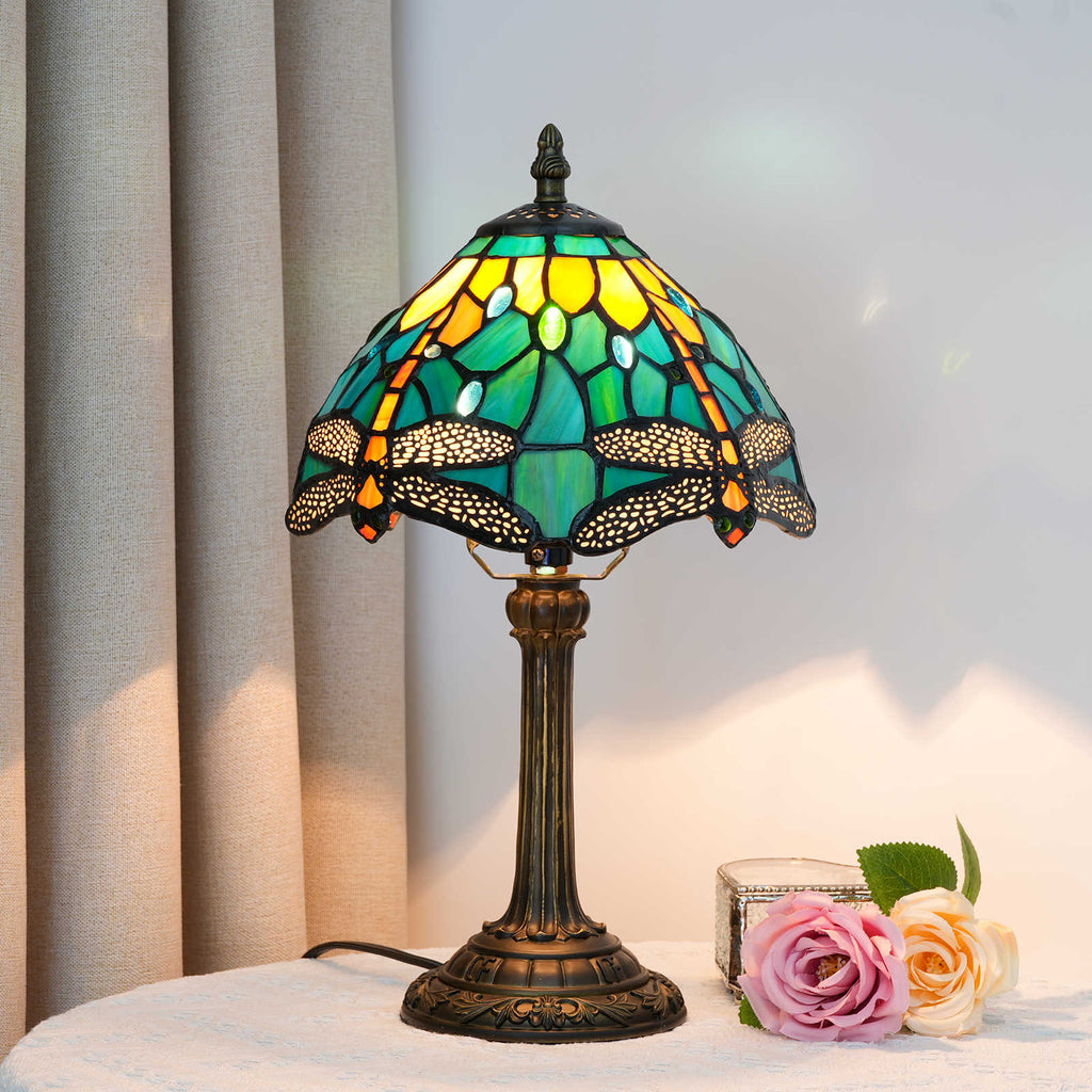 Tiffany Stained Glass Table Lamp with Dragonflies