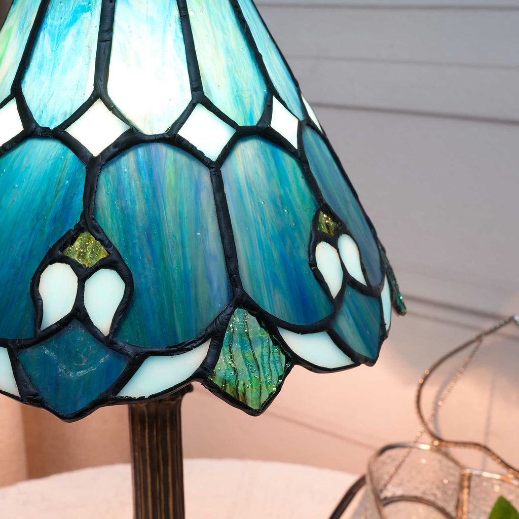 Tiffany Table Lamp with Blue Green Tinted Glass